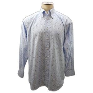 Ike Behar New York Blue White Stripes Brown Tan Dots Cotton Shirt - Men's 16 33